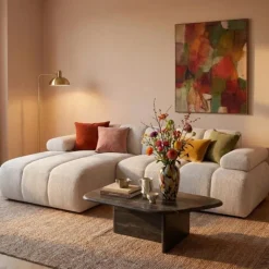 Woood Chaise Longue Bank Mojo Ribstof Ecru Links New