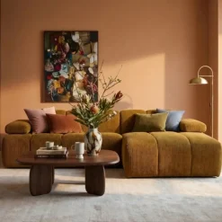 Woood Chaise Longue Bank Mojo Ribstof Honinggeel