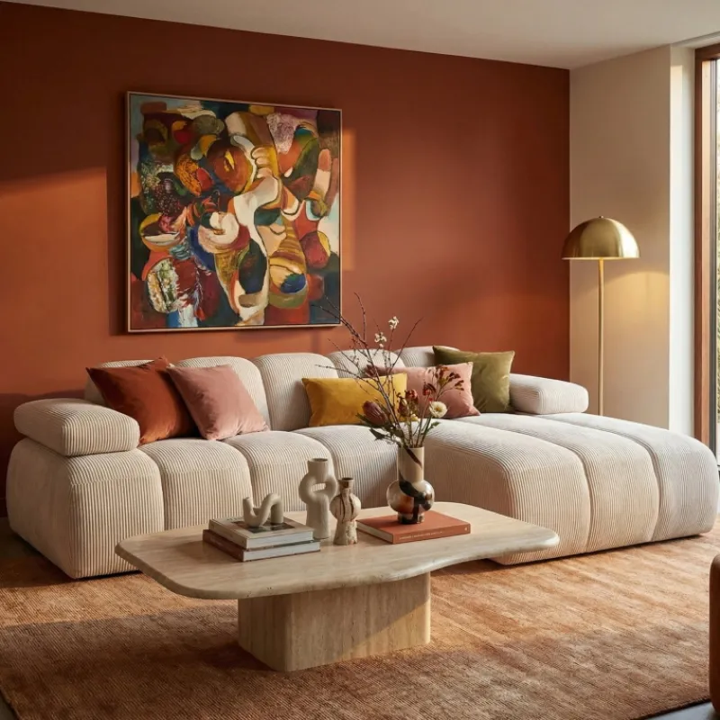 Woood Chaise Longue Bank Mojo Ribstof Ecru Rechts Discount