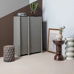 Woood Decoratieve Bijzettafel Axu Ø35x45cm Keramiek Grijs