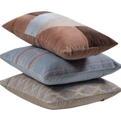 Woood Kussens Laon Velvet Naturel/blauw Set Van 3