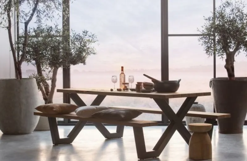 Woood Picknicktafel Tablo Outdoor Ayous Hout Naturel X-poot Zwart Discount