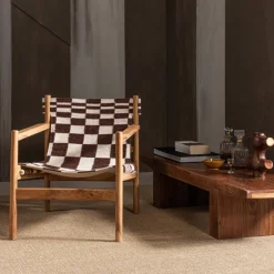 Woood Fauteuil Zano Hout Bruin Met Kelim Zitting Naturel Outlet