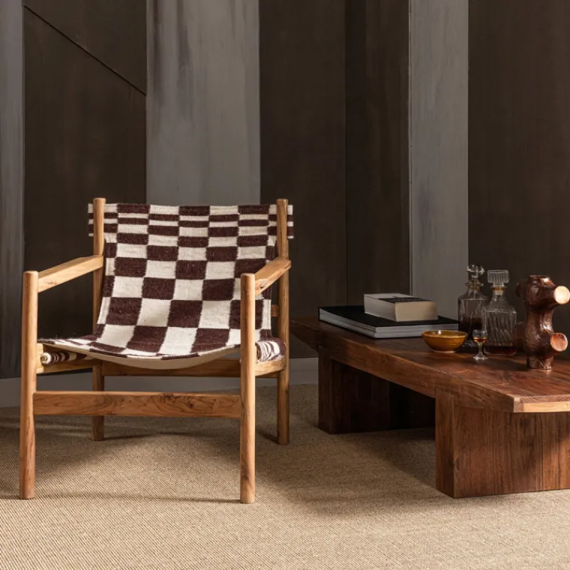 Woood Fauteuil Zano Hout Bruin Met Kelim Zitting Naturel Outlet